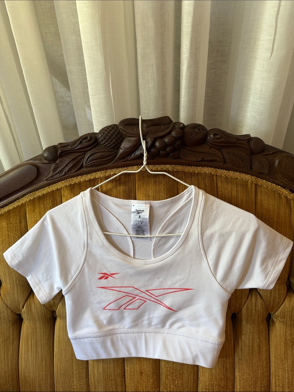 Reebok White Crop Top with Coral Logo